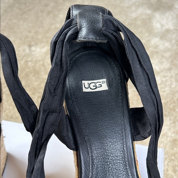 UGG Black/Tan Lace Up Espadrille Wedge Sandals - Picture 5 of 12